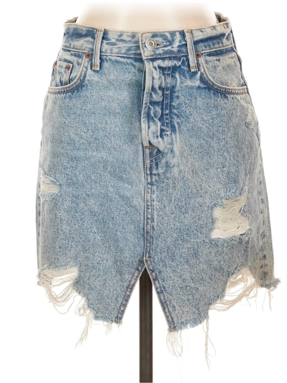 GRLFRND Light Blue Distressed Denim Mini Skirt